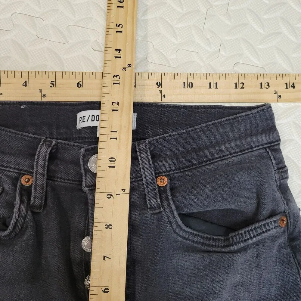 Re/Done 70's Ultra High‎ Waist Raw Hem Stovepipe Jeans Size 27 Dusty Char Black